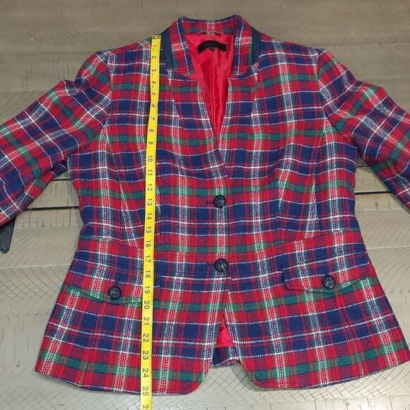 Talbots Red Blue Tartan Plaid Wool Blazer Sz 10 - Picture 3 of 10